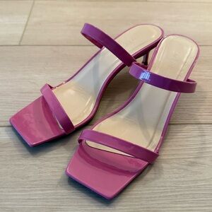 By Far Pink Patent Leather Heeled Sandals